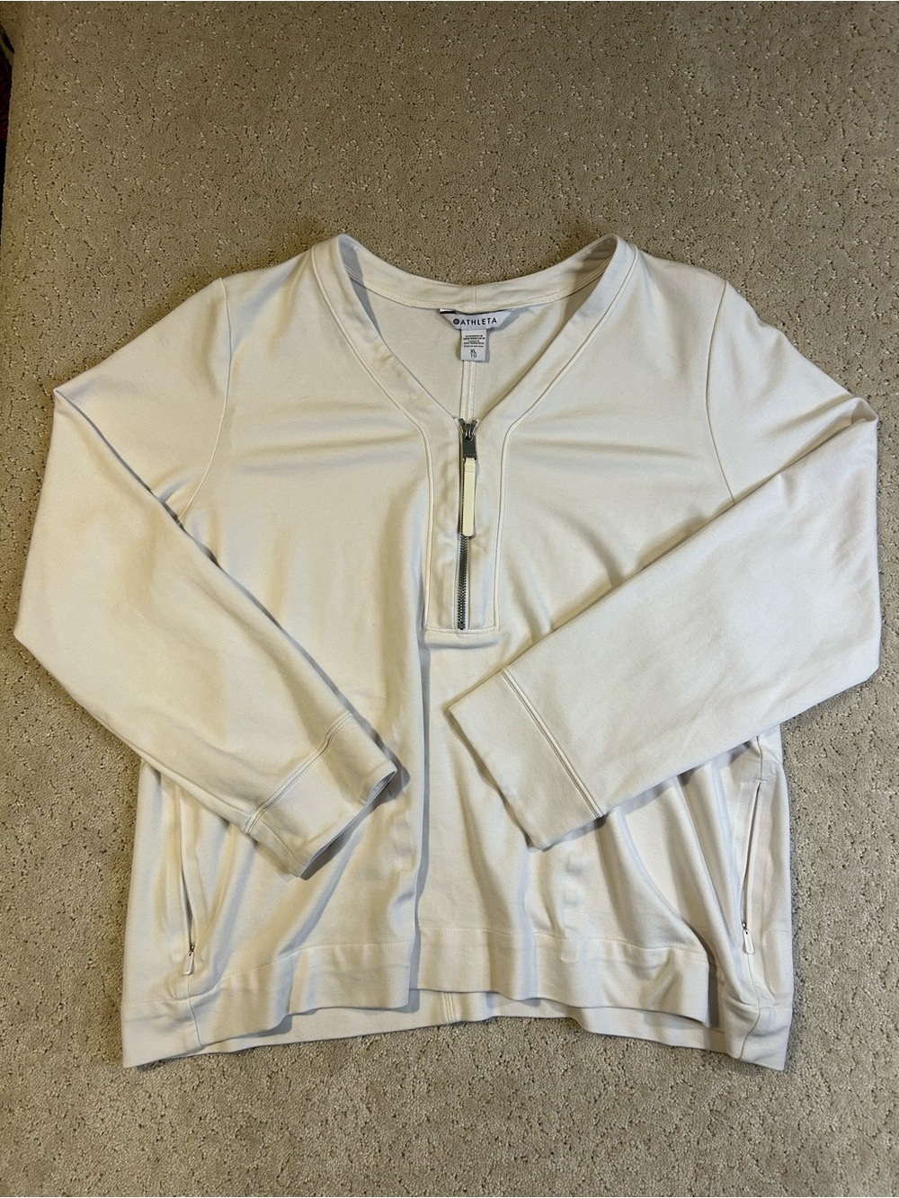 Athleta Eastbound Sweatshirt Size Extra Large, White Half Zip